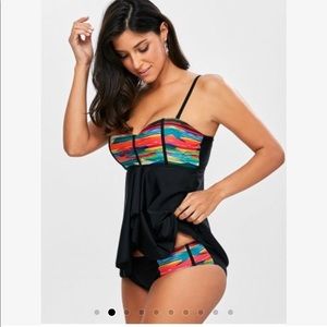 Multicolored Two Piece Tankini Set